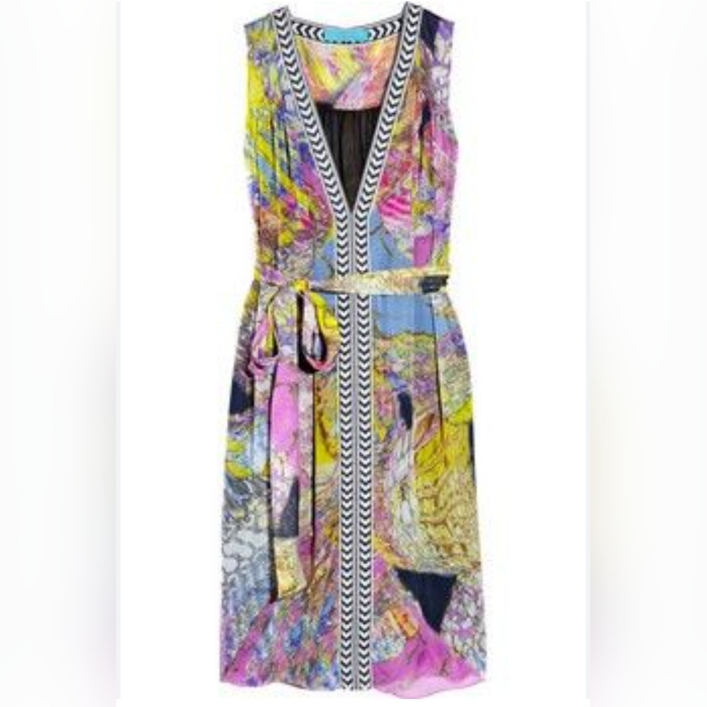 Matthew Williamson Escape Short Dress Watercolor Art-to-Wear Silk Belt Size UK 6